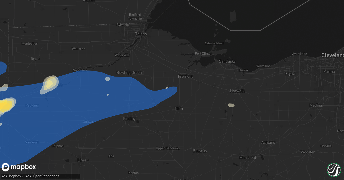 Hail map in Bettsville, OH on August 9, 2026