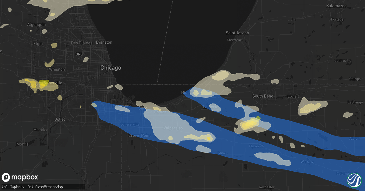 Hail map in Beverly Shores, IN on August 9, 2026