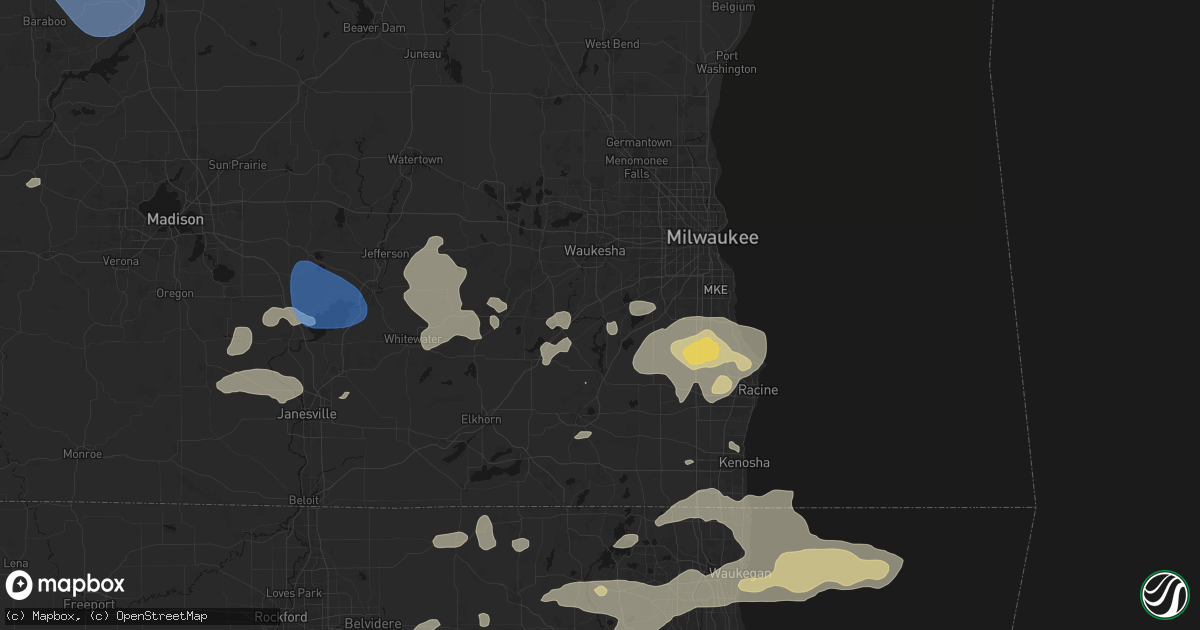 Hail map in Big Bend, WI on August 9, 2026