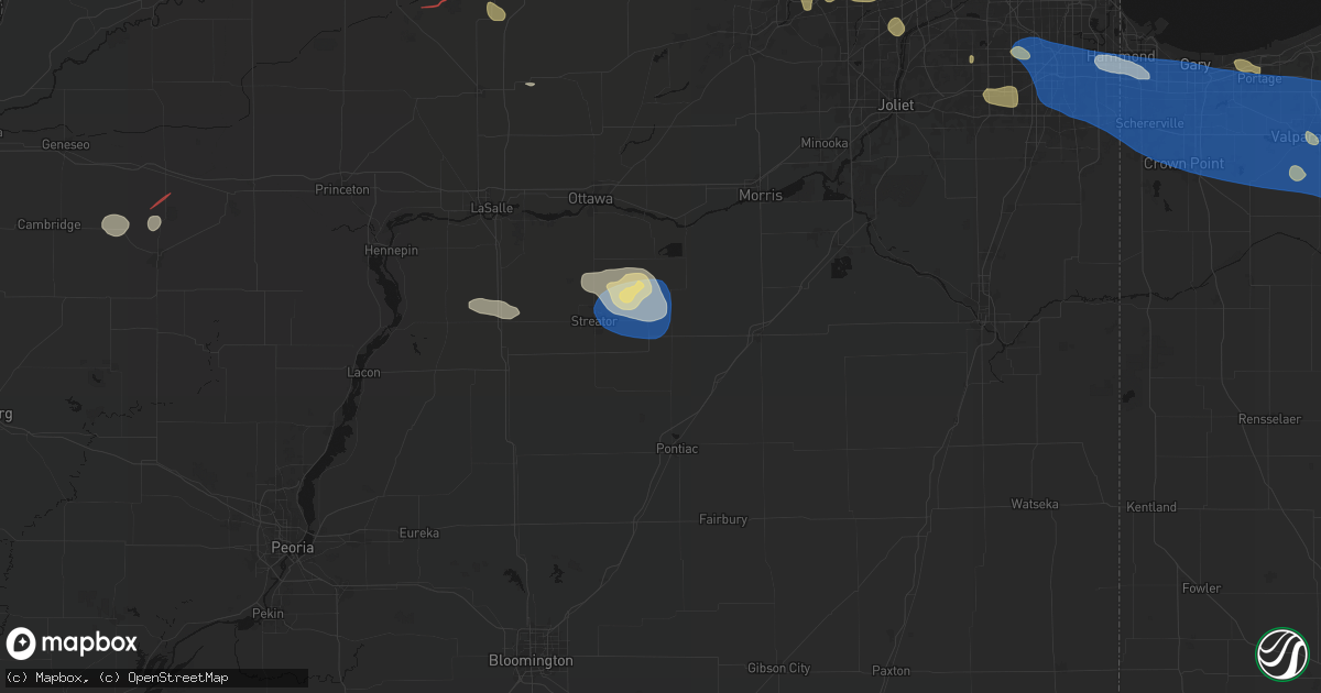 Hail map in Blackstone, IL on August 9, 2026