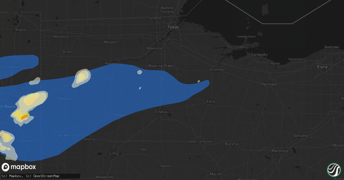 Hail map in Bloomdale, OH on August 9, 2026