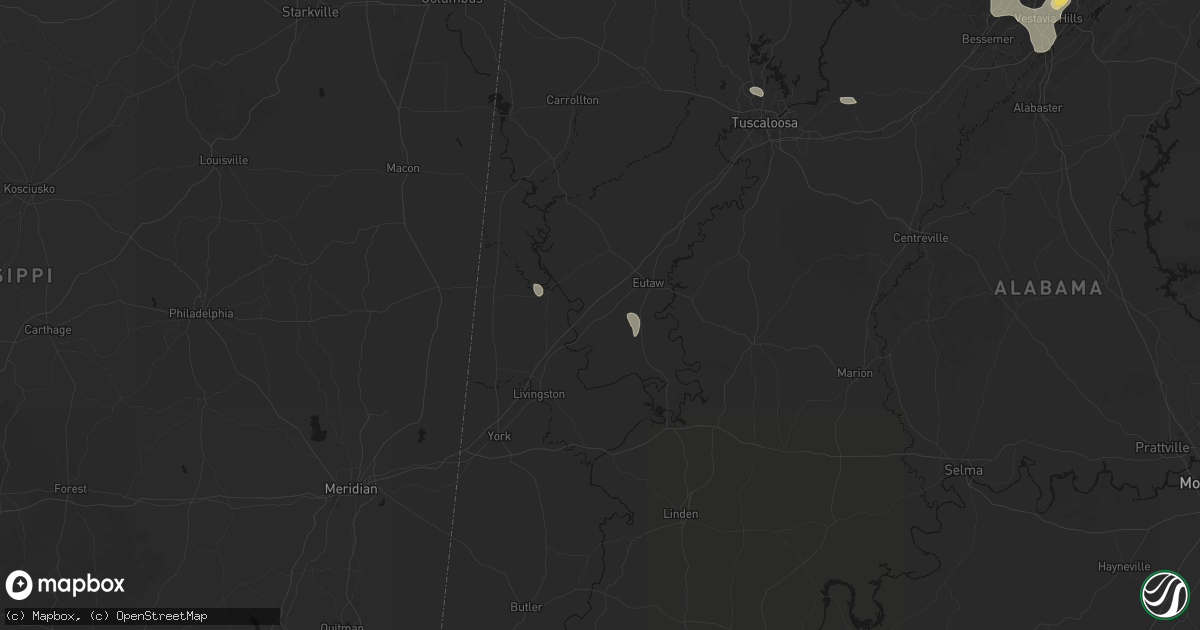 Hail map in Boligee, AL on August 9, 2026