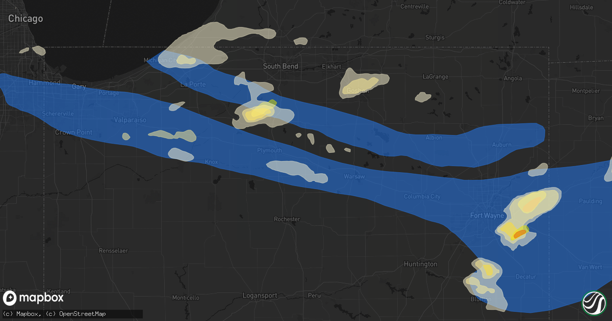 Hail map in Bourbon, IN on August 9, 2026