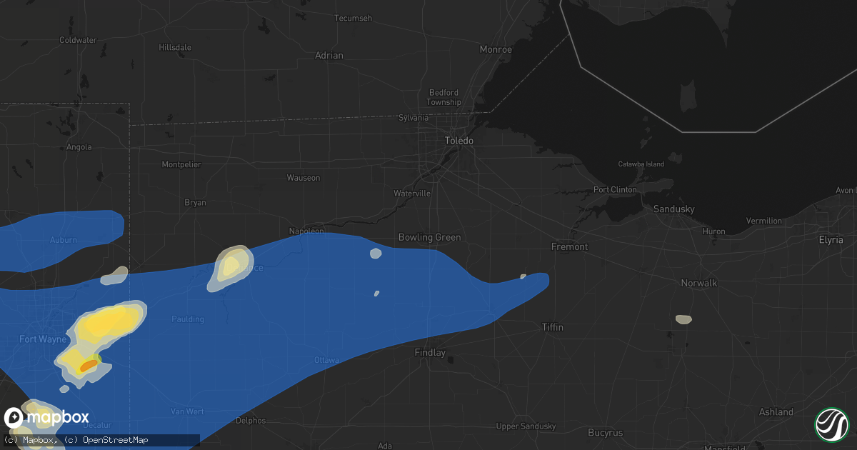 Hail map in Bowling Green, OH on August 9, 2026