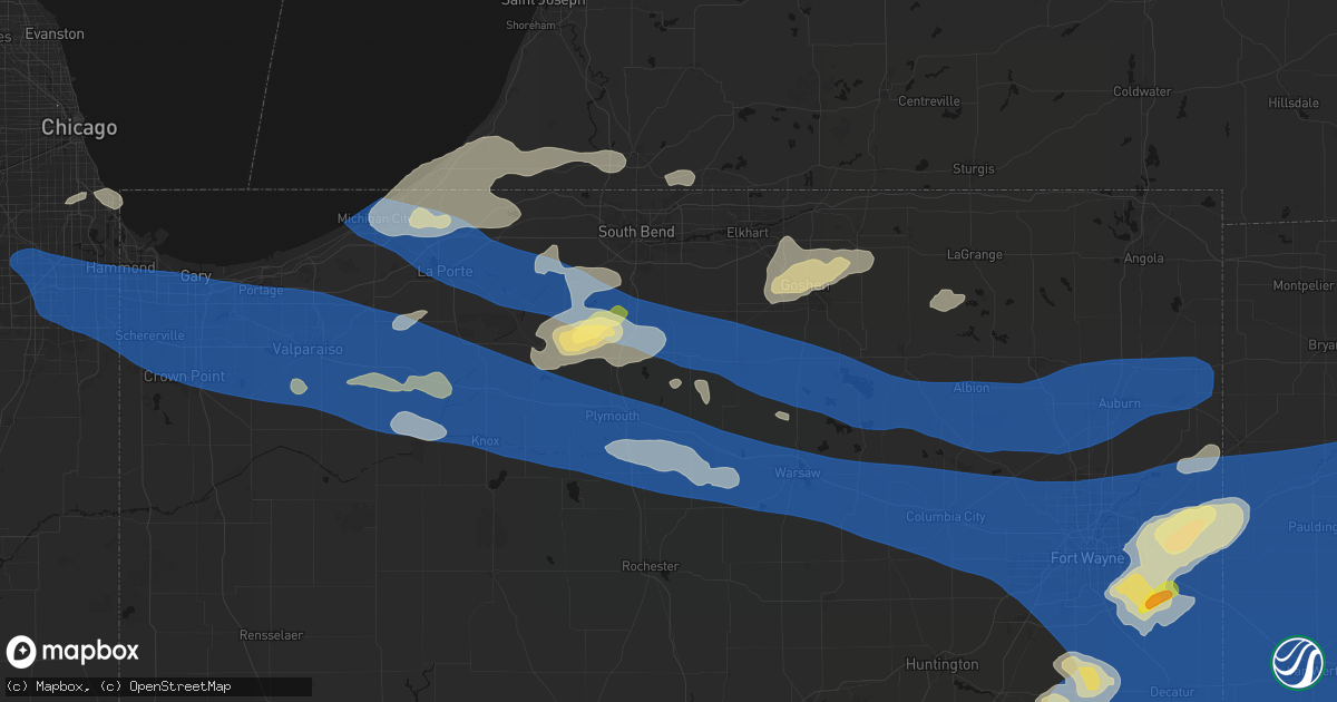 Hail map in Bremen, IN on August 9, 2026