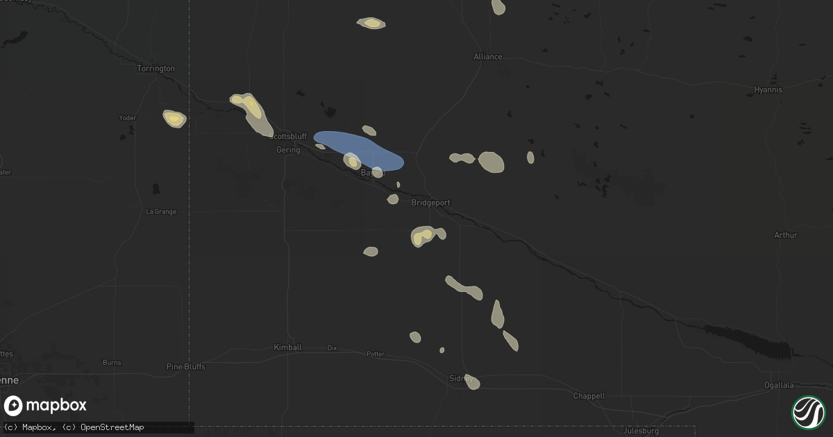 Hail map in Bridgeport, NE on August 9, 2026