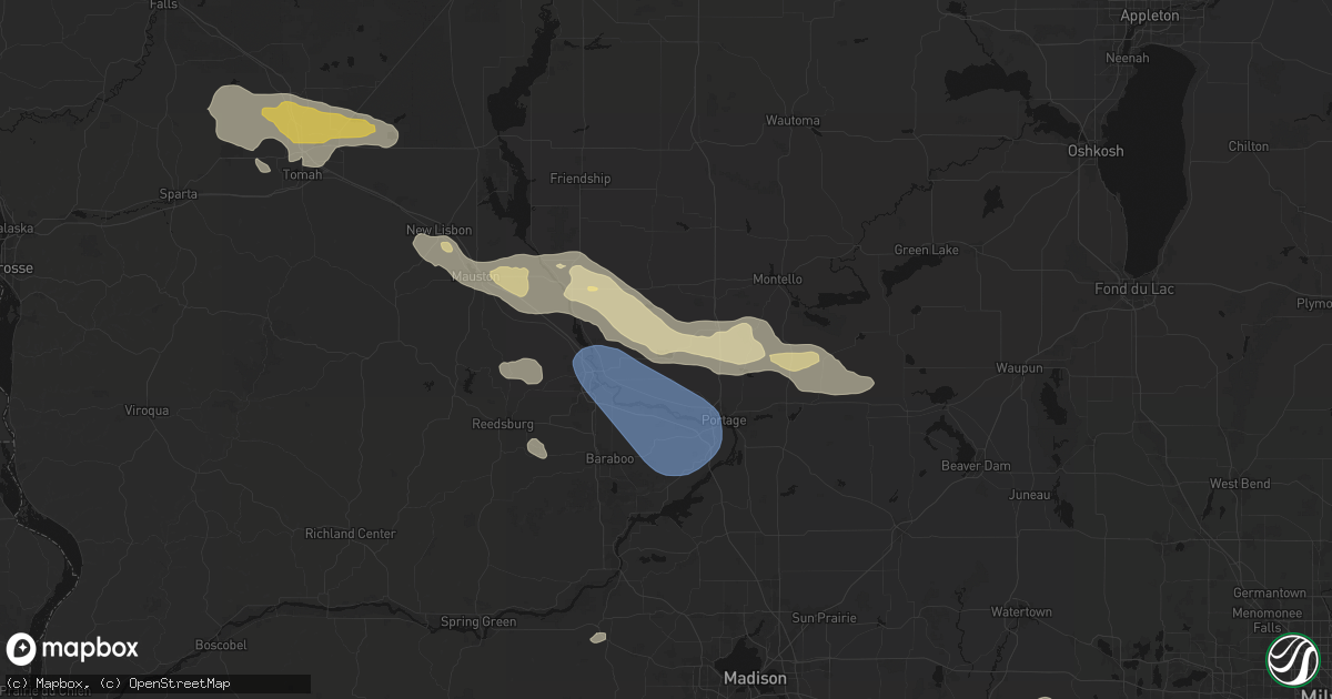 Hail map in Briggsville, WI on August 9, 2026