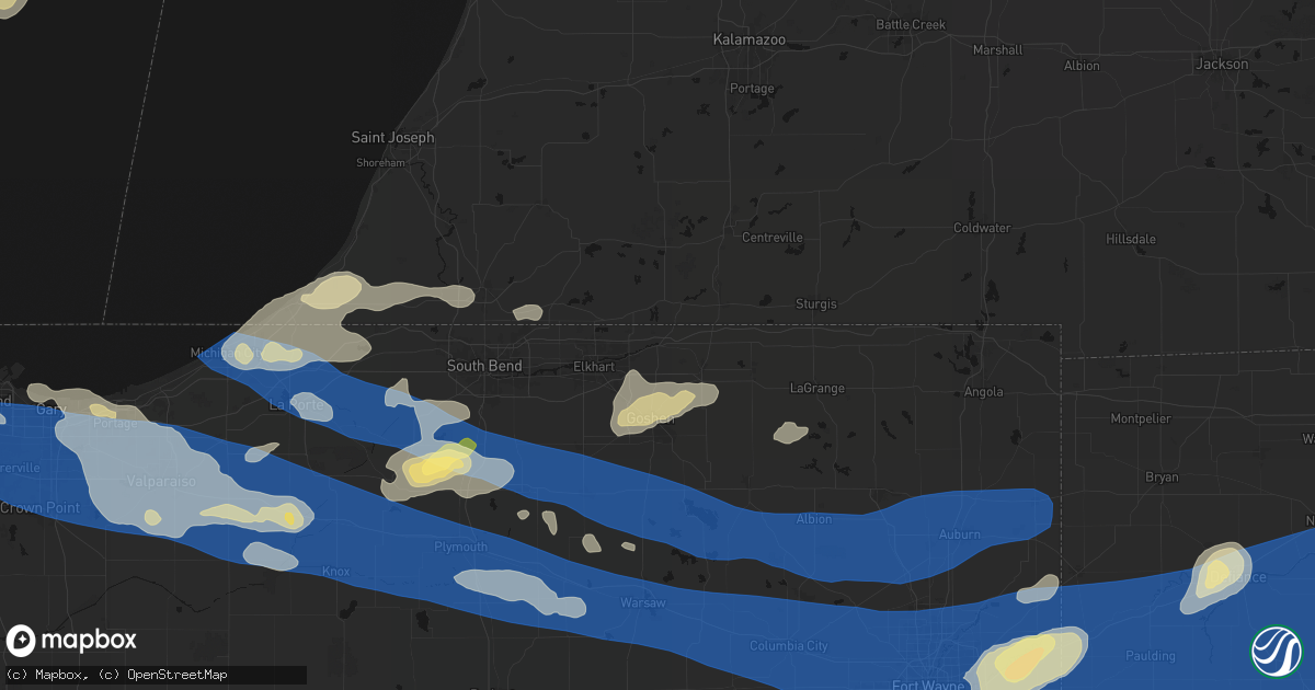 Hail map in Bristol, IN on August 9, 2026