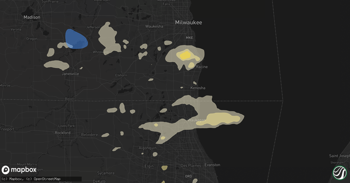 Hail map in Bristol, WI on August 9, 2026