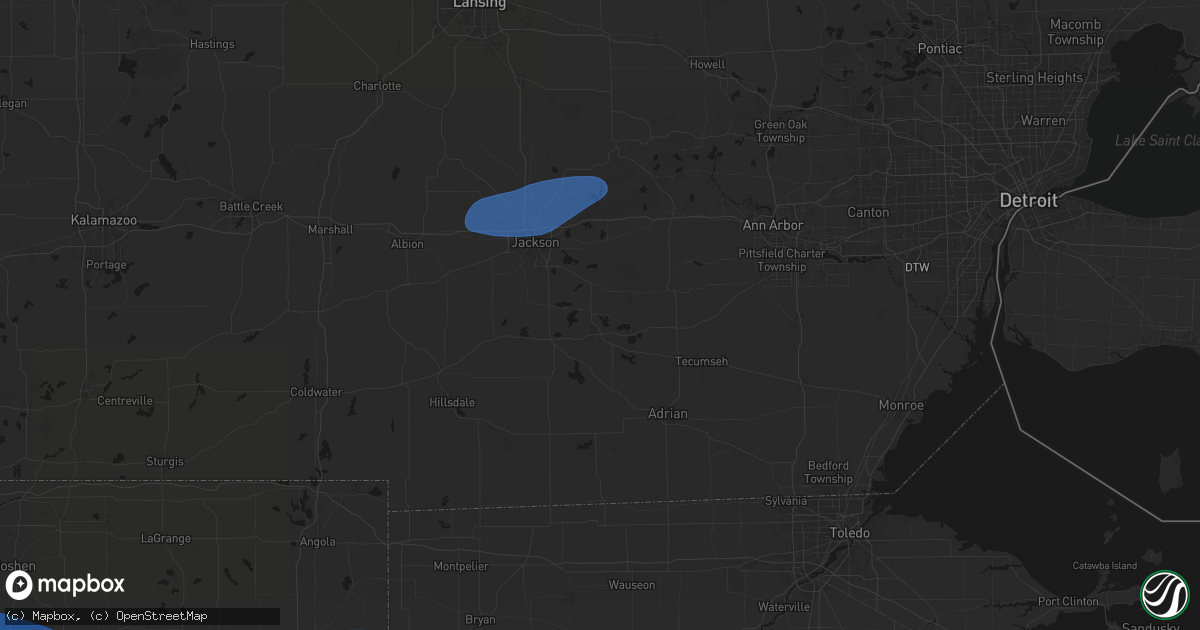 Hail map in Brooklyn, MI on August 9, 2026