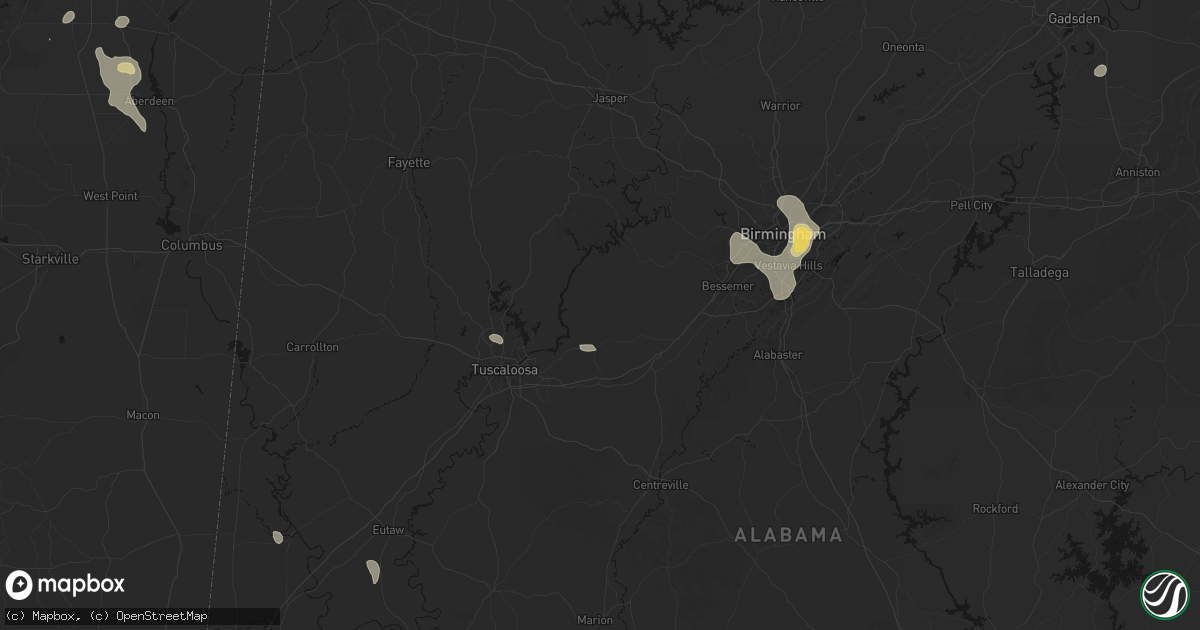 Hail map in Brookwood, AL on August 9, 2026