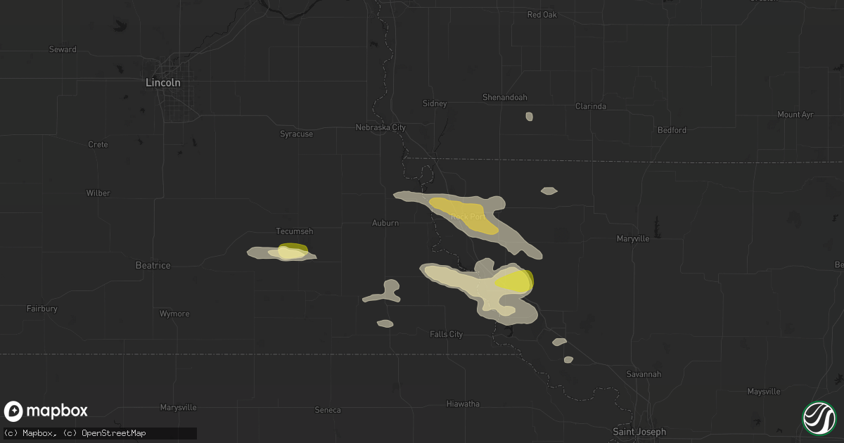 Hail map in Brownville, NE on August 9, 2026