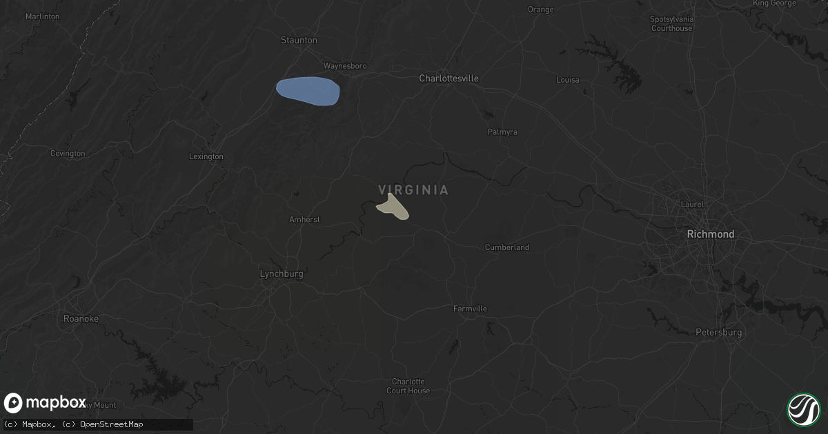 Hail map in Buckingham, VA on August 9, 2026