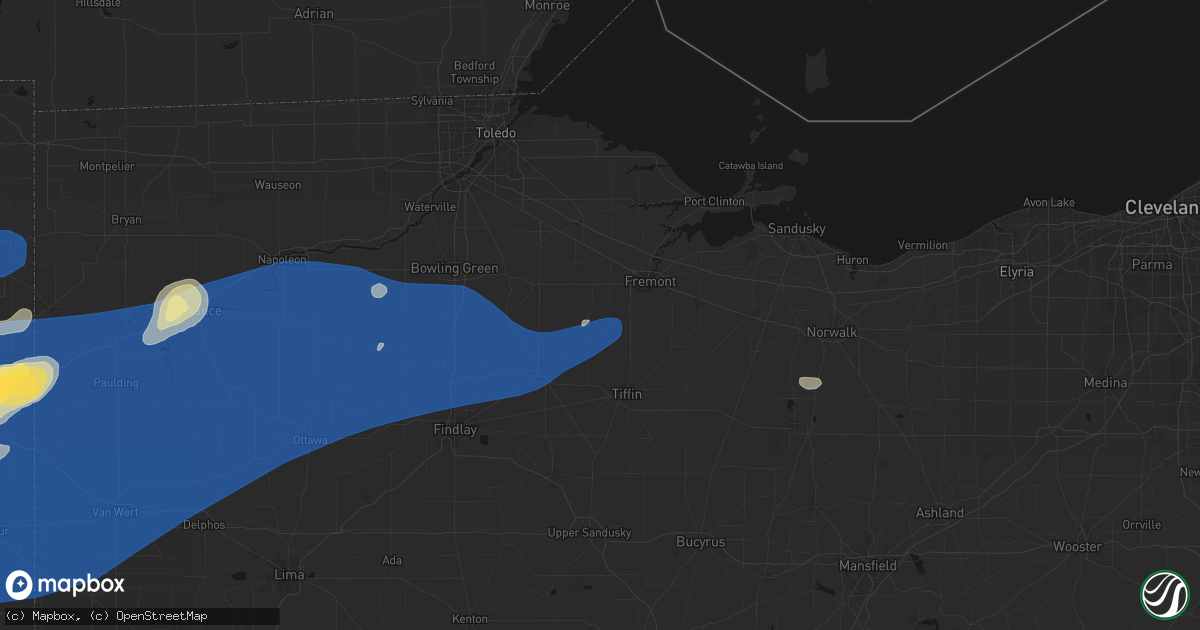 Hail map in Burgoon, OH on August 9, 2026