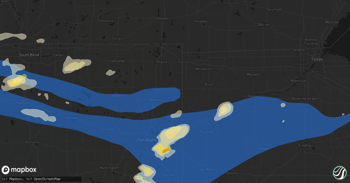 Hail map in Butler, IN on August 9, 2026