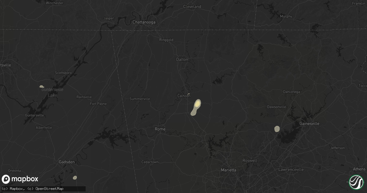 Hail map in Calhoun, GA on August 9, 2026