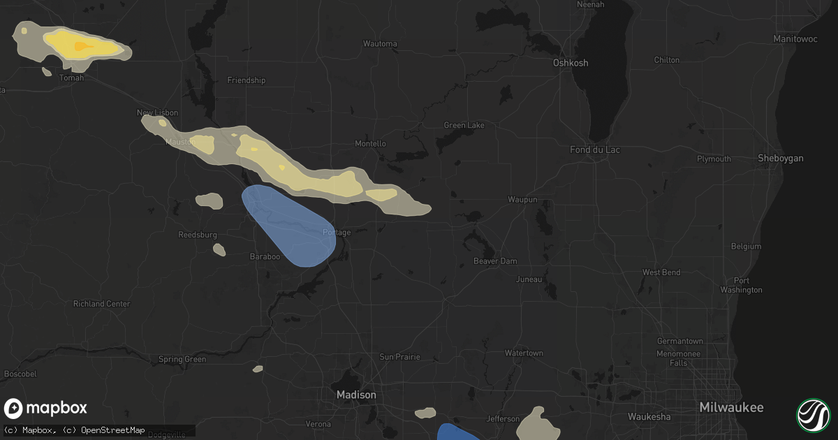 Hail map in Cambria, WI on August 9, 2026