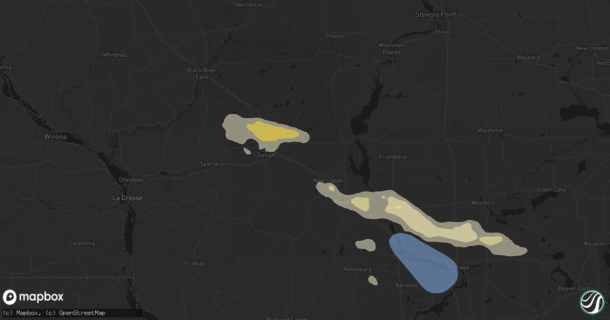 Hail map in Camp Douglas, WI on August 9, 2026