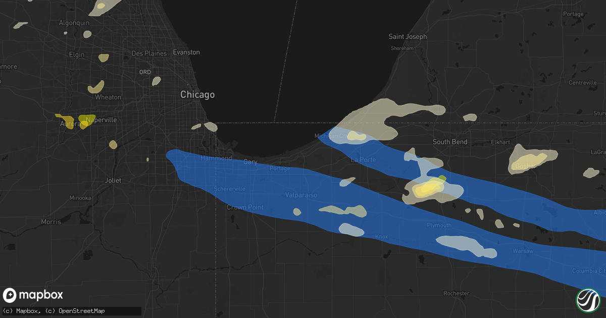 Hail map in Chesterton, IN on August 9, 2026