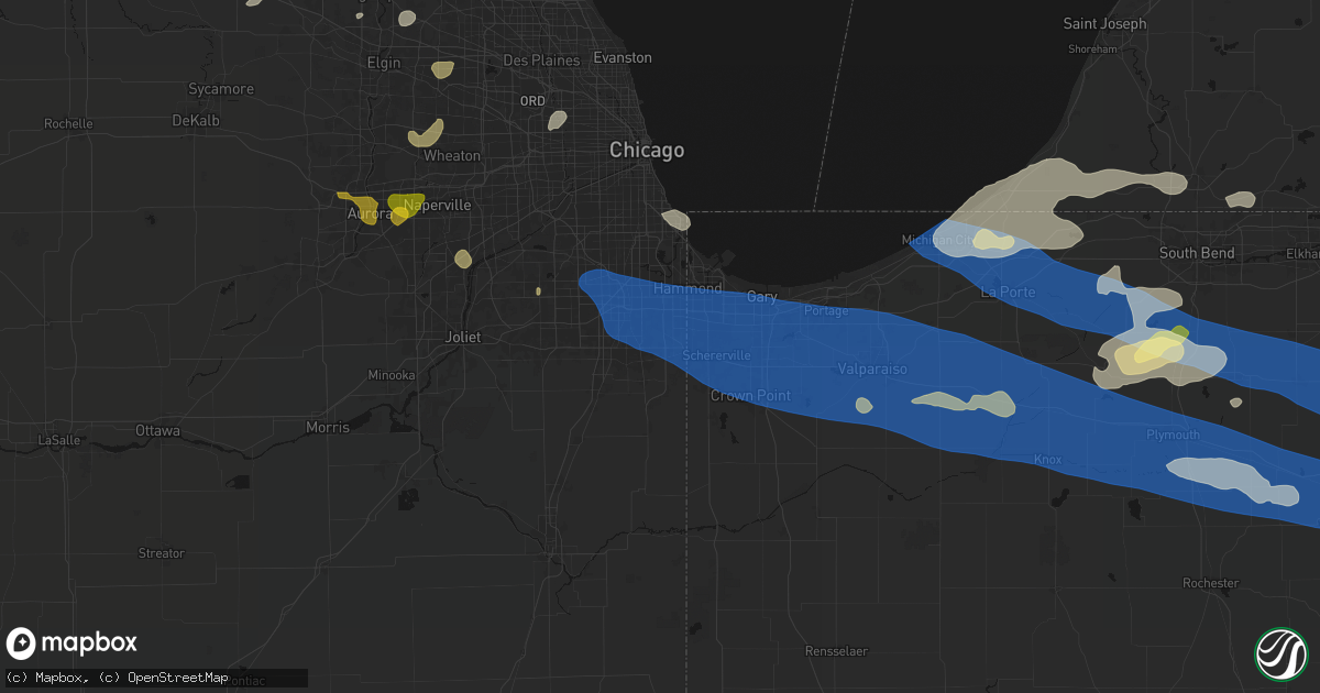 Hail map in Chicago Heights, IL on August 9, 2026