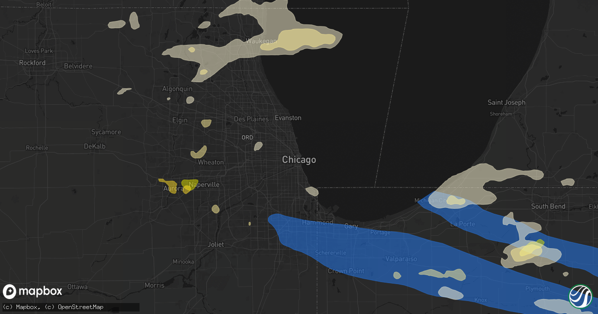 Hail map in Chicago, IL on August 9, 2026