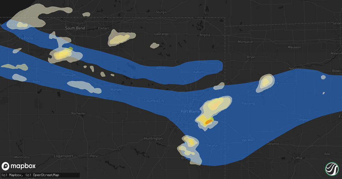Hail map in Churubusco, IN on August 9, 2026
