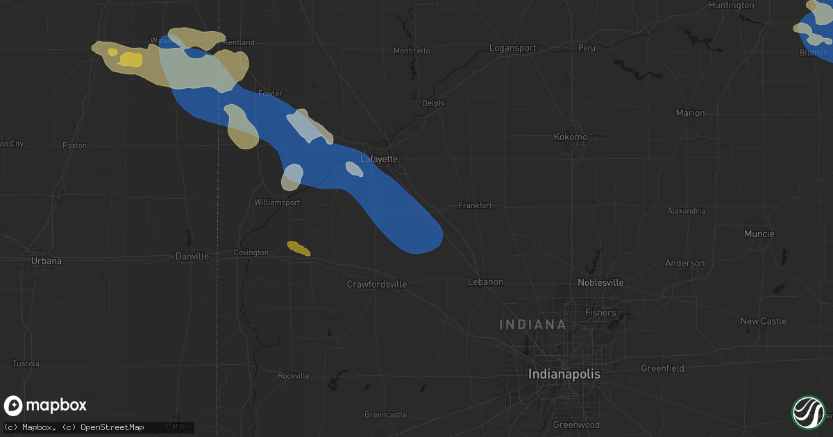 Hail map in Clarks Hill, IN on August 9, 2026