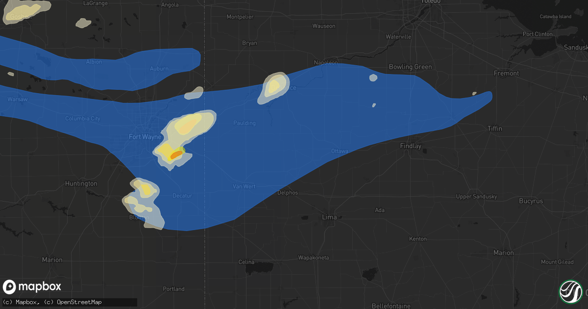 Hail map in Cloverdale, OH on August 9, 2026