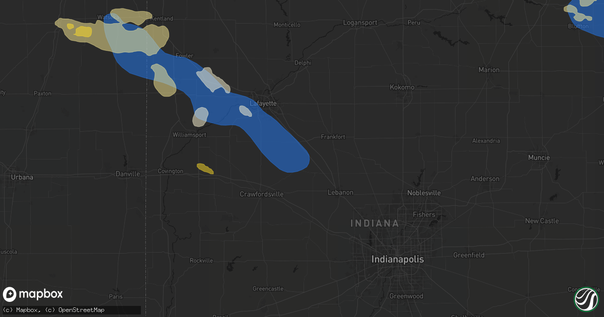 Hail map in Colfax, IN on August 9, 2026