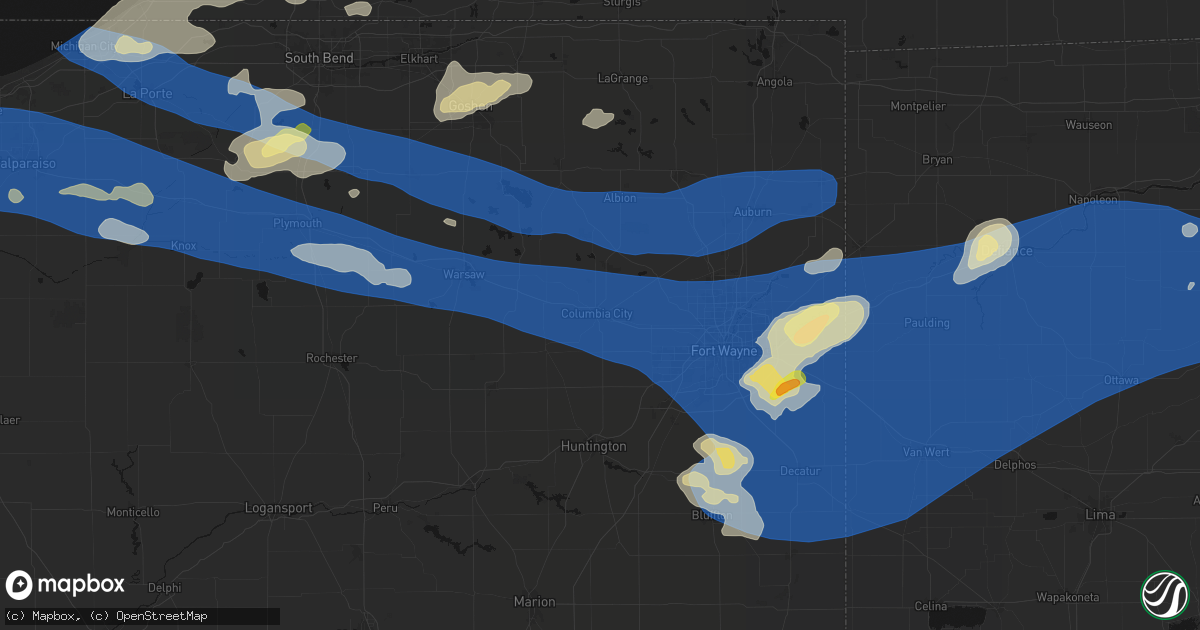 Hail map in Columbia City, IN on August 9, 2026