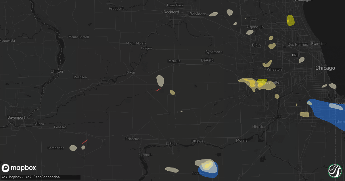 Hail map in Compton, IL on August 9, 2026
