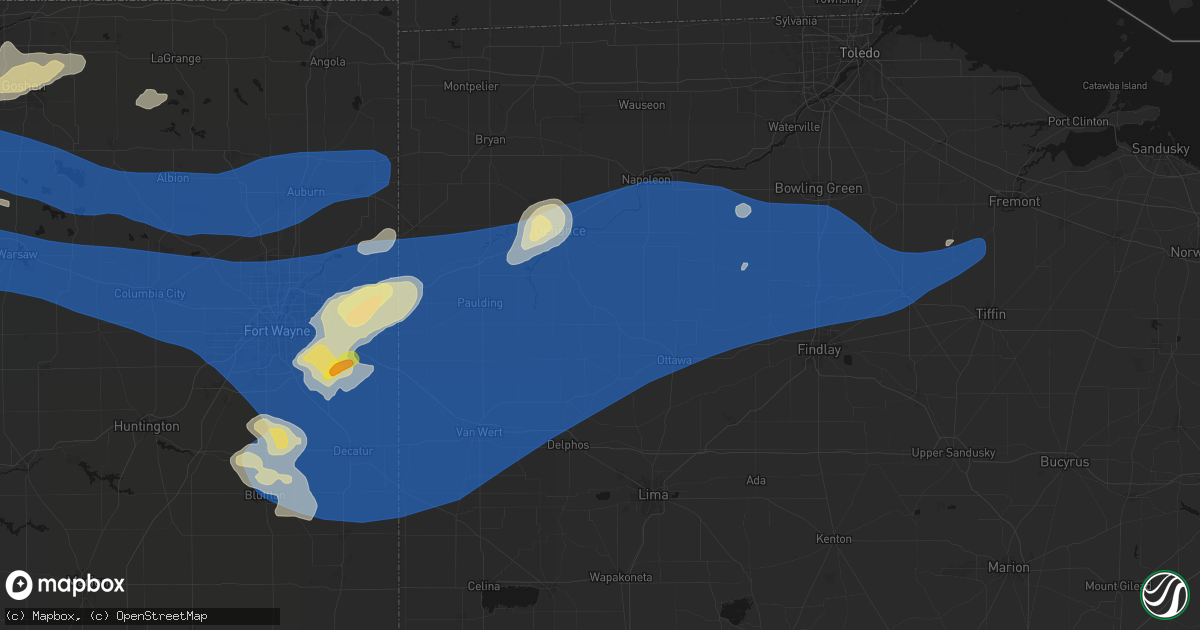 Hail map in Continental, OH on August 9, 2026