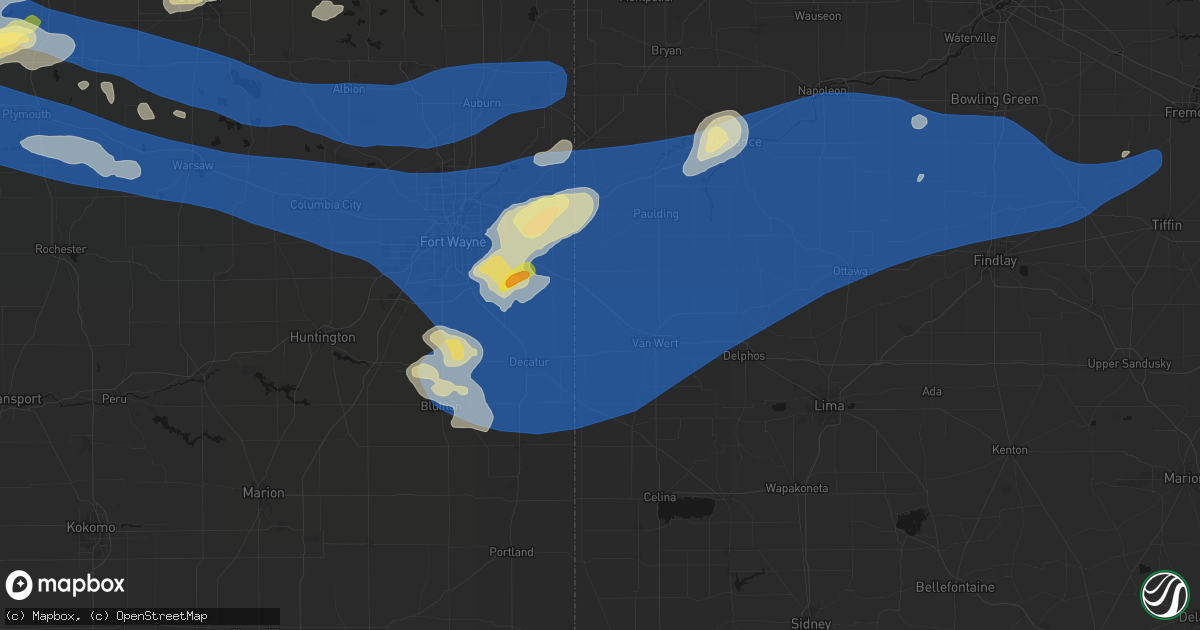 Hail map in Convoy, OH on August 9, 2026