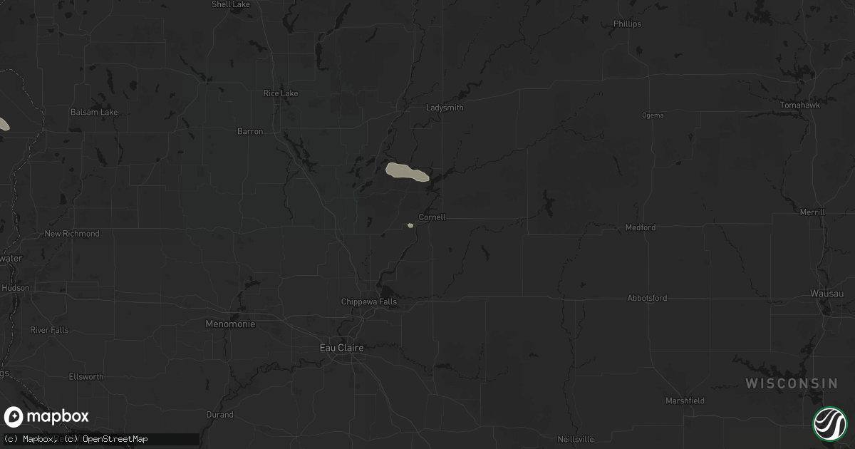 Hail map in Cornell, WI on August 9, 2026