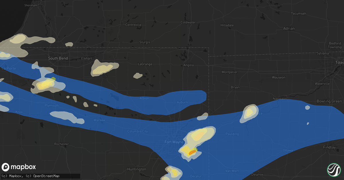 Hail map in Corunna, IN on August 9, 2026