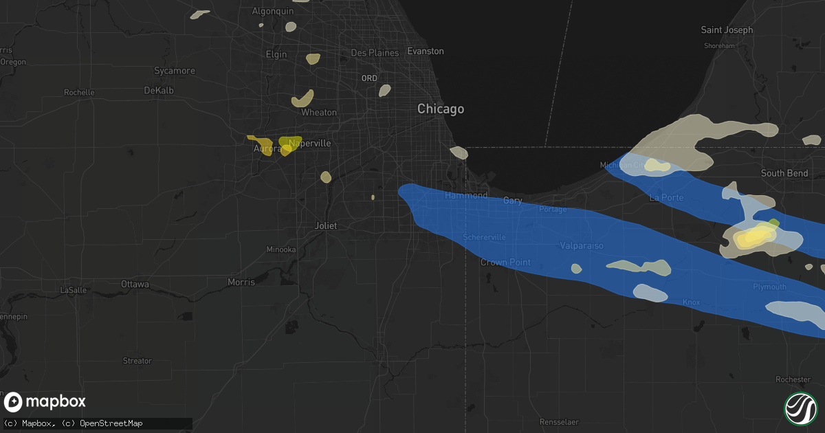 Hail map in Country Club Hills, IL on August 9, 2026