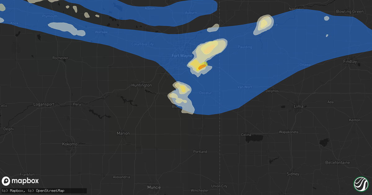 Hail map in Craigville, IN on August 9, 2026