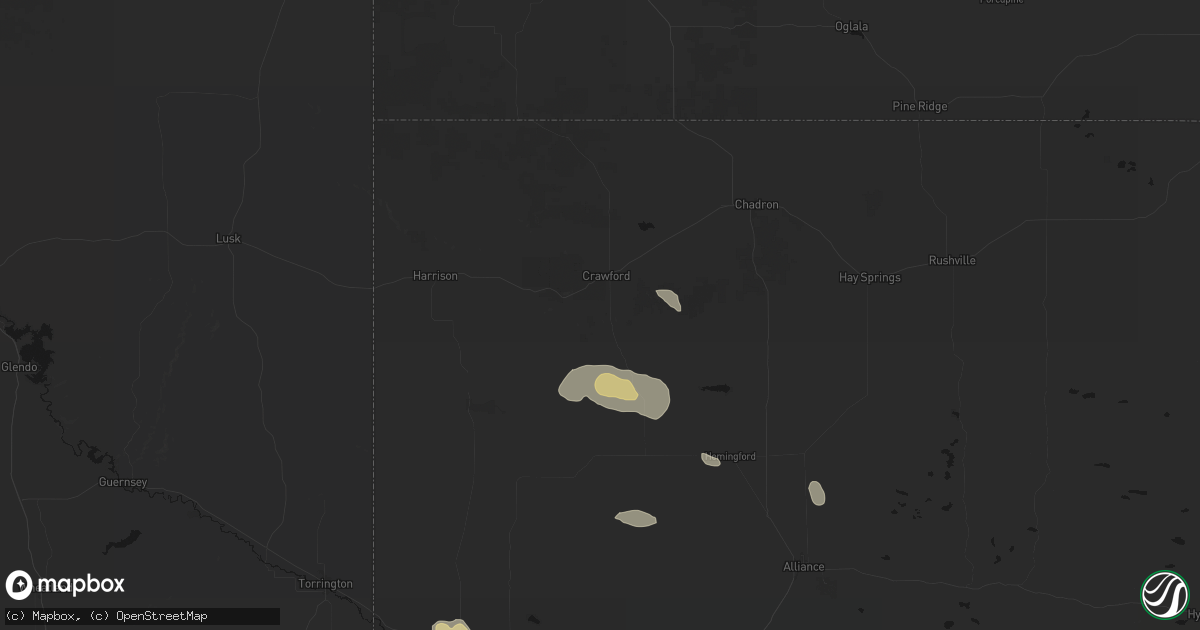 Hail map in Crawford, NE on August 9, 2026