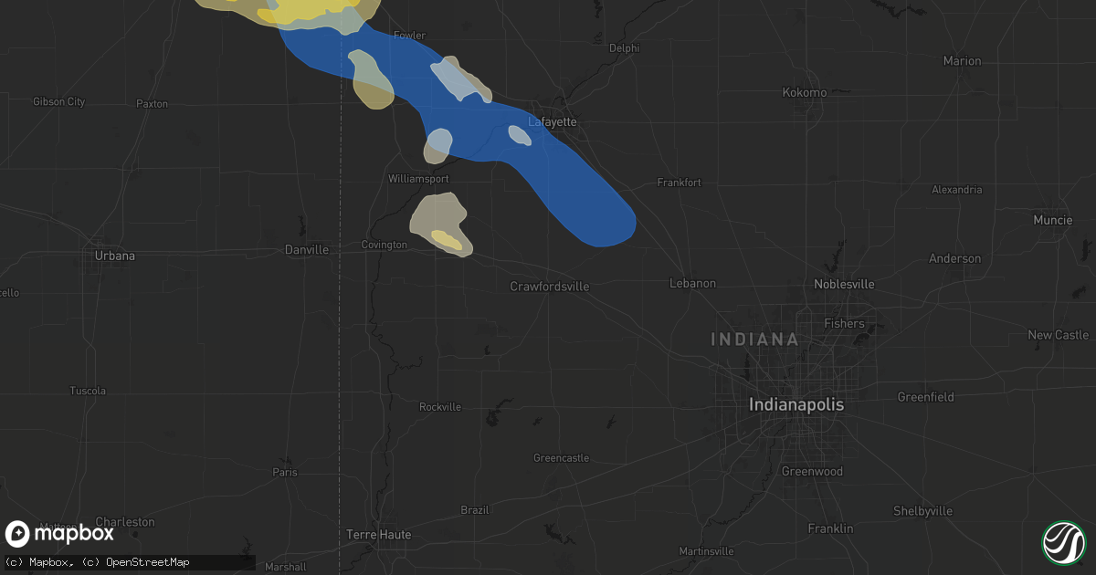 Hail map in Crawfordsville, IN on August 9, 2026