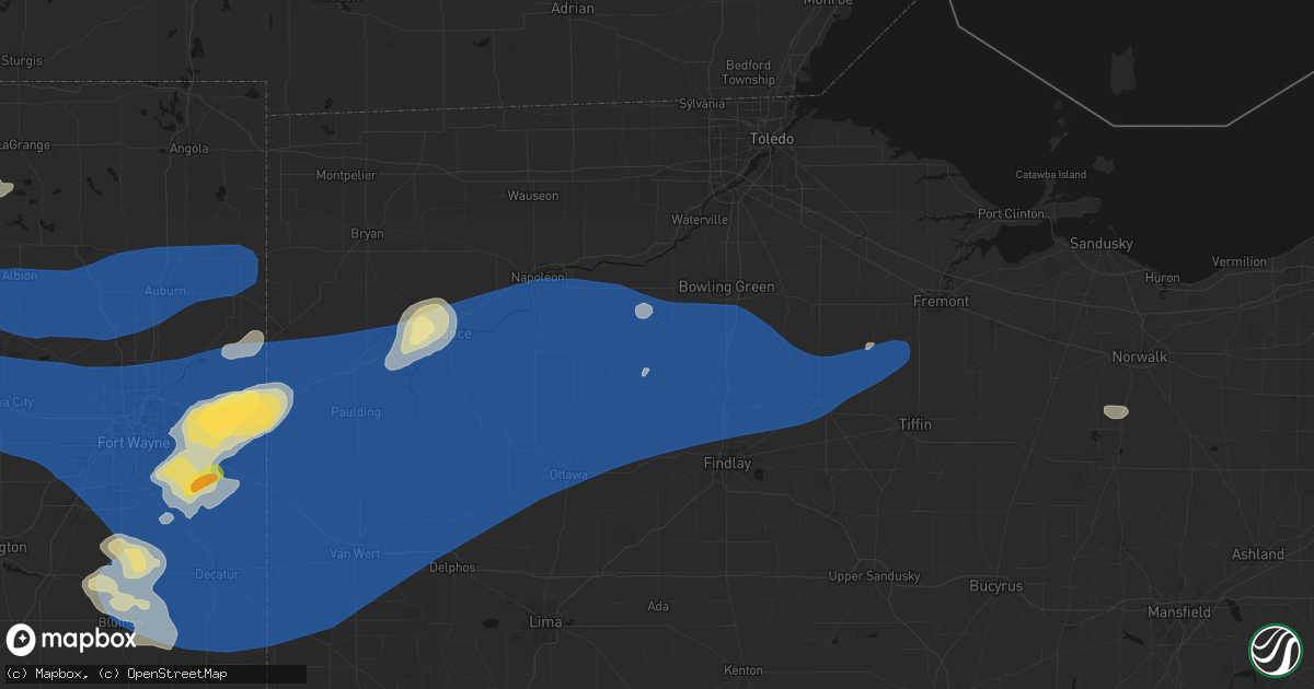 Hail map in Custar, OH on August 9, 2026