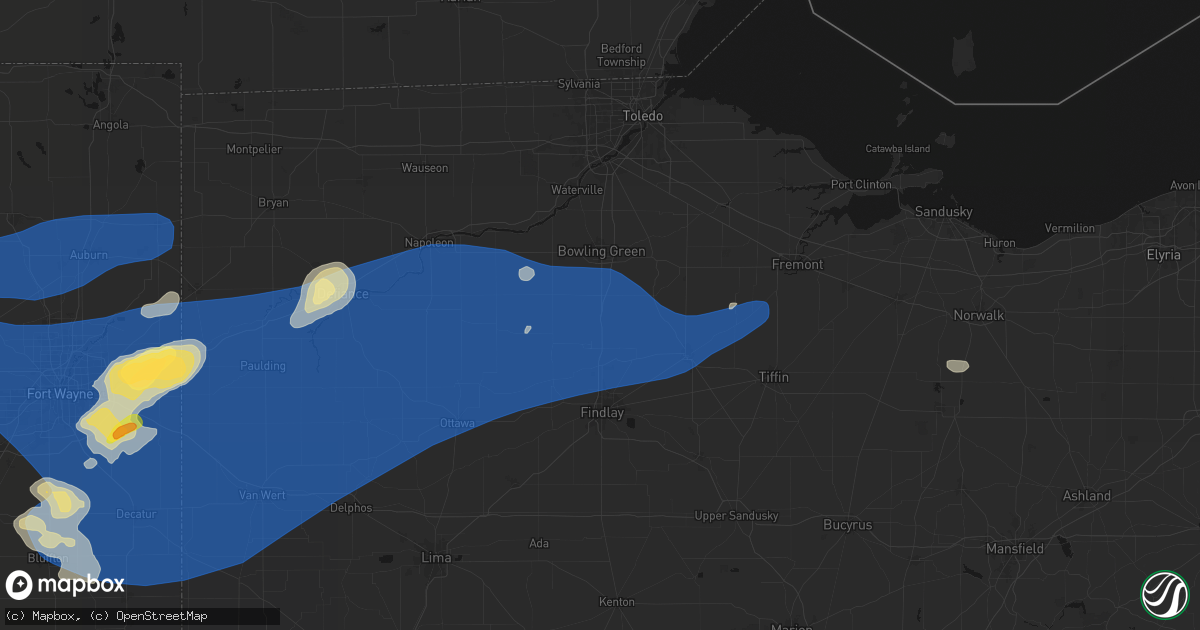 Hail map in Cygnet, OH on August 9, 2026