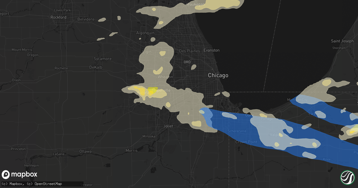 Hail map in Darien, IL on August 9, 2026