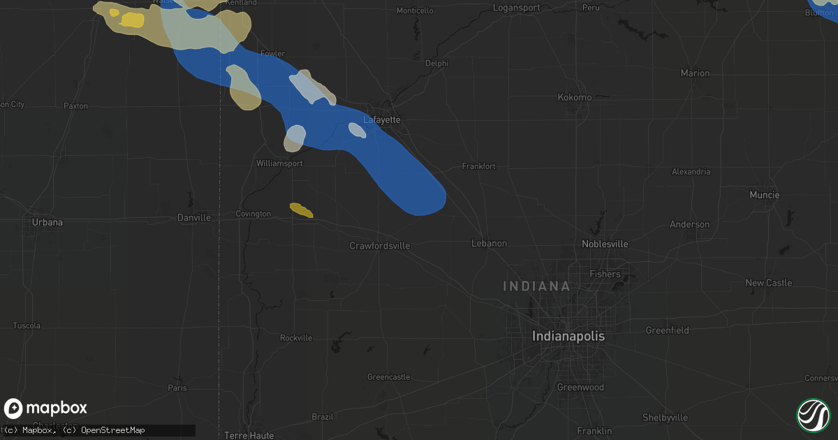 Hail map in Darlington, IN on August 9, 2026