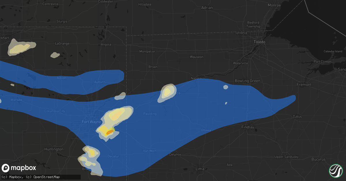Hail map in Defiance, OH on August 9, 2026