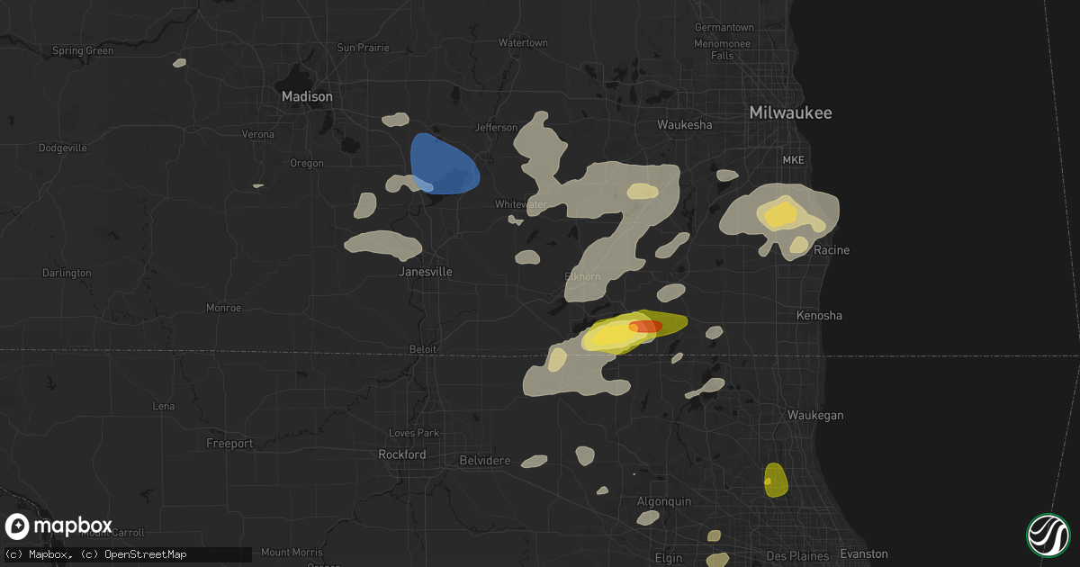 Hail map in Delavan, WI on August 9, 2026