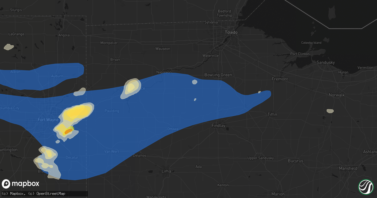 Hail map in Deshler, OH on August 9, 2026