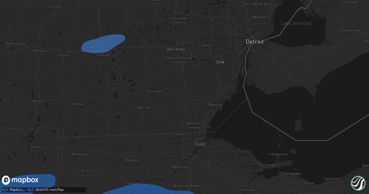 Hail map in Dundee, MI on August 9, 2026