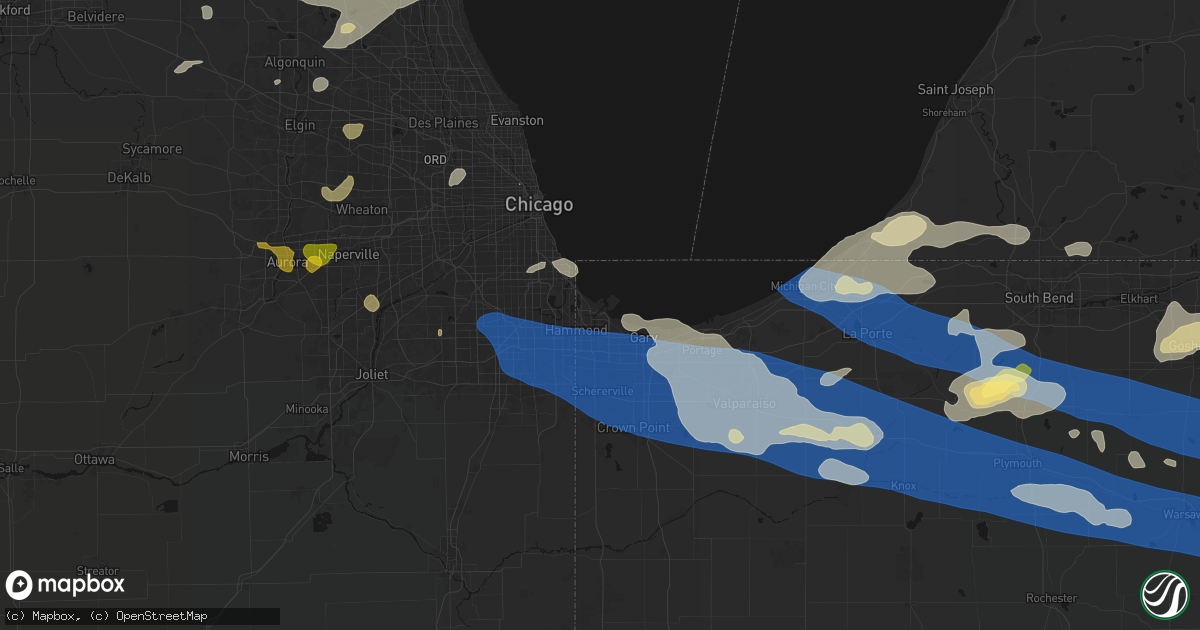 Hail map in East Chicago, IN on August 9, 2026