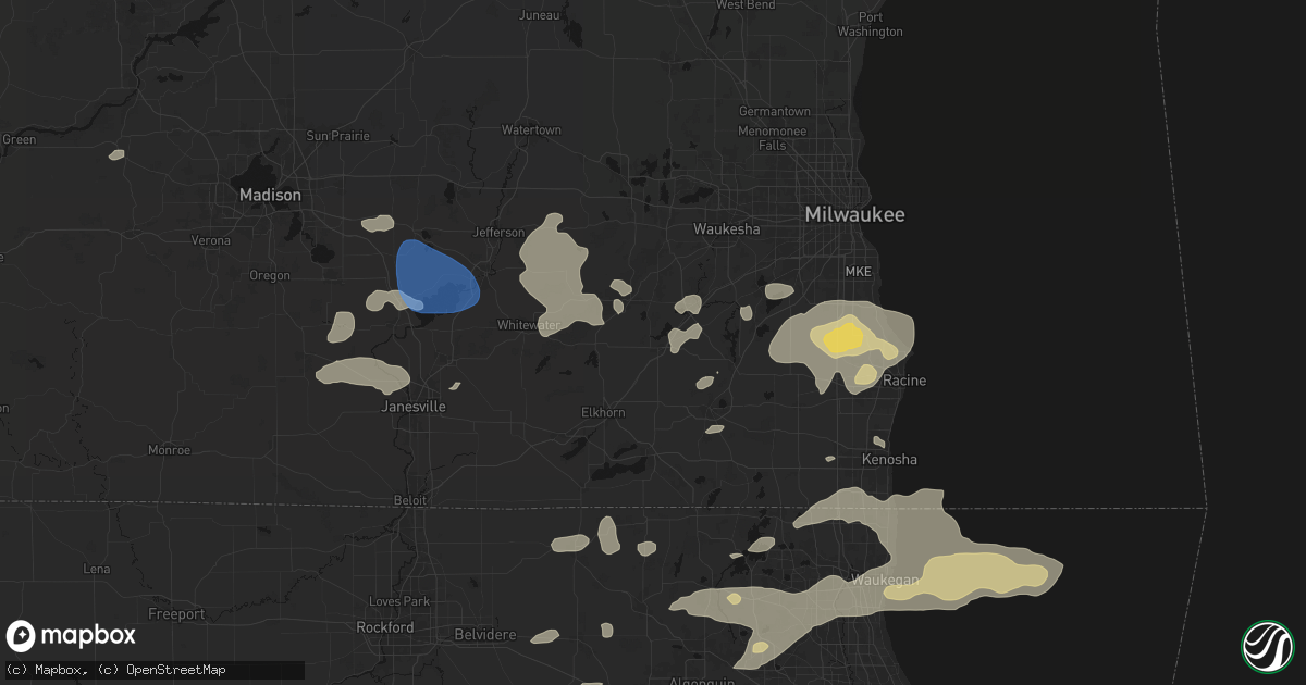 Hail map in East Troy, WI on August 9, 2026