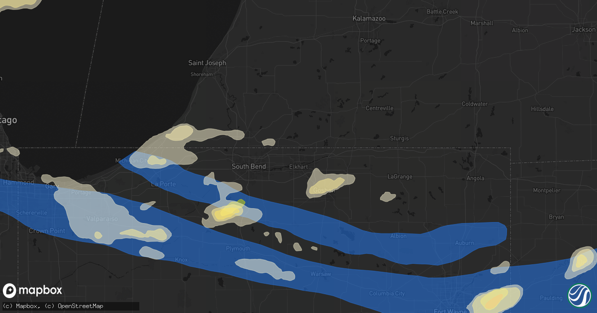 Hail map in Elkhart, IN on August 9, 2026